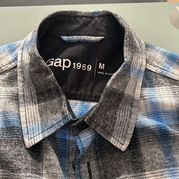 Gap 1969 shirt medium grey blue checks 100% cotton - Picture 2 of 7